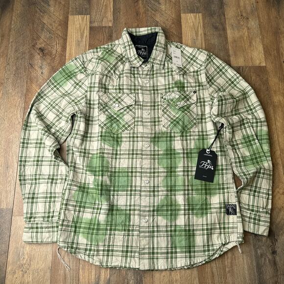 PRPS Multi Green Plaid Shirt Men's Medium Green‎ Flannel Distressed NWT 5684 - Picture 1 of 16